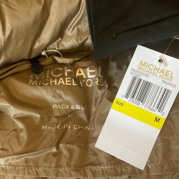 Michael Kors Quilted Puffer Coat Size Medium Brown Mid Length Packable Jacket - Picture 10 of 13
